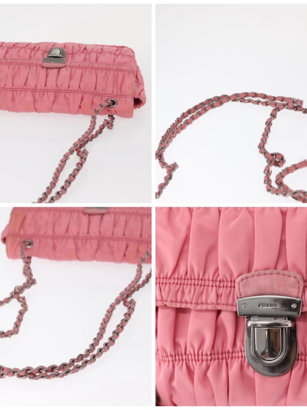 PRADA Gathered Chain Shoulder Bag Nylon Pink Silver Auth 161419 - Picture 16 of 16